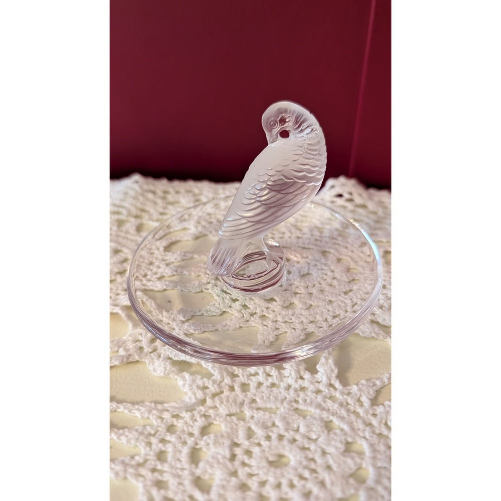 Vintage Lalique France Frosted Crystal Turtle Dove Ring Dish VG/EX